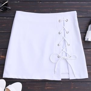 White Bodycon Lace Up Skirt